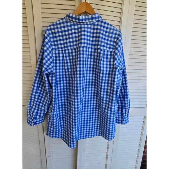 Blair Women's Button Up Blouse Sz 1X  Blue Gingham Check Classic Retro Casual - Picture 8 of 10